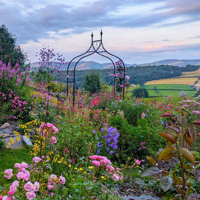 gothic garden arch in flower garden