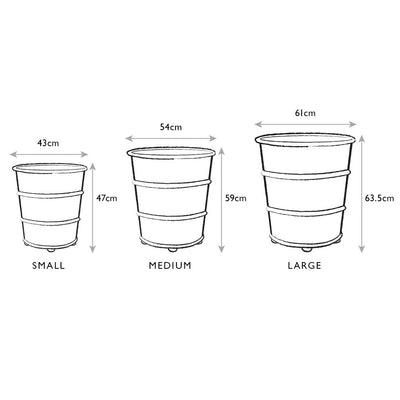 Classic Hooped Zinc Planter Line Drawing Measurements