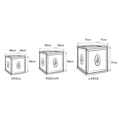 Tuscan Zinc Planter line drawing measurements